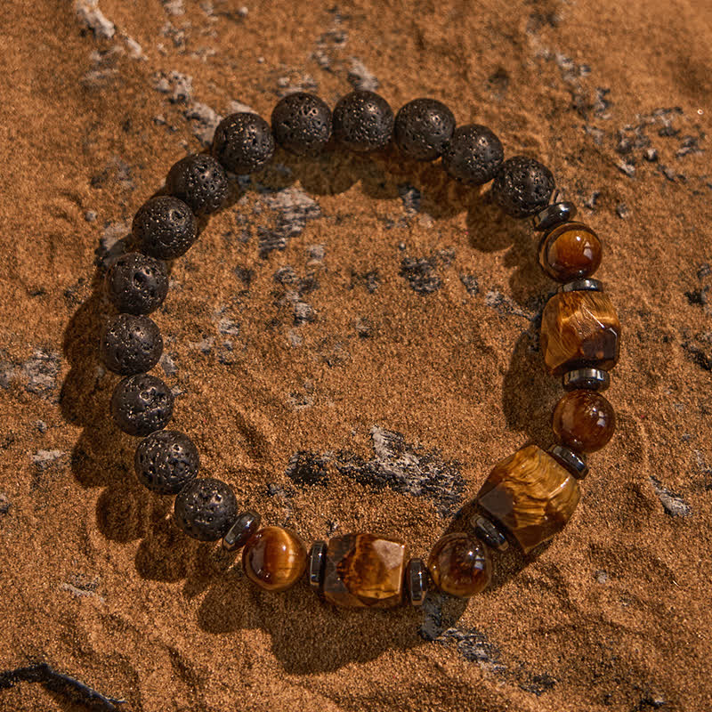 Olivenorma Faceted Tiger Eye Lava Stone Beaded Bracelet