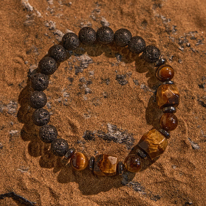 Olivenorma Faceted Tiger Eye Lava Stone Beaded Bracelet