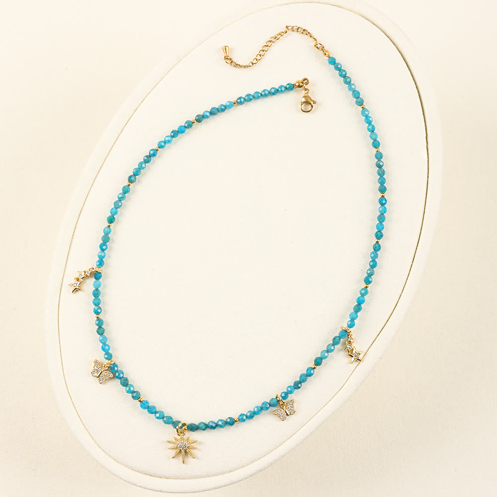 Olivenorma Boho Style Zircon Blue Gemstone Beaded Necklace