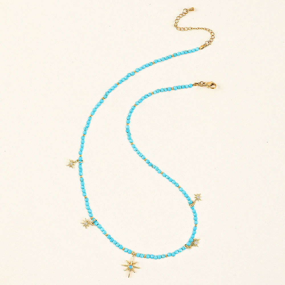 Olivenorma Boho Style Zircon Blue Gemstone Beaded Necklace