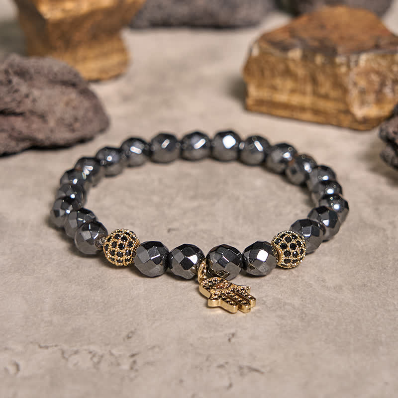 Olivenorma Hematite Beads Hamsa Pendant Bracelet