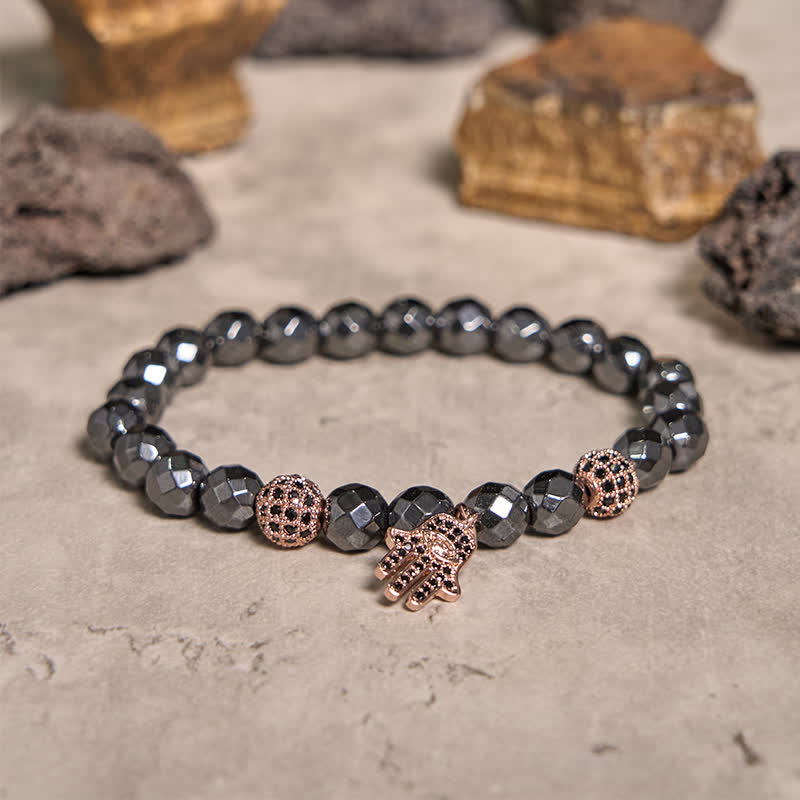 Olivenorma Hematite Beads Hamsa Pendant Bracelet