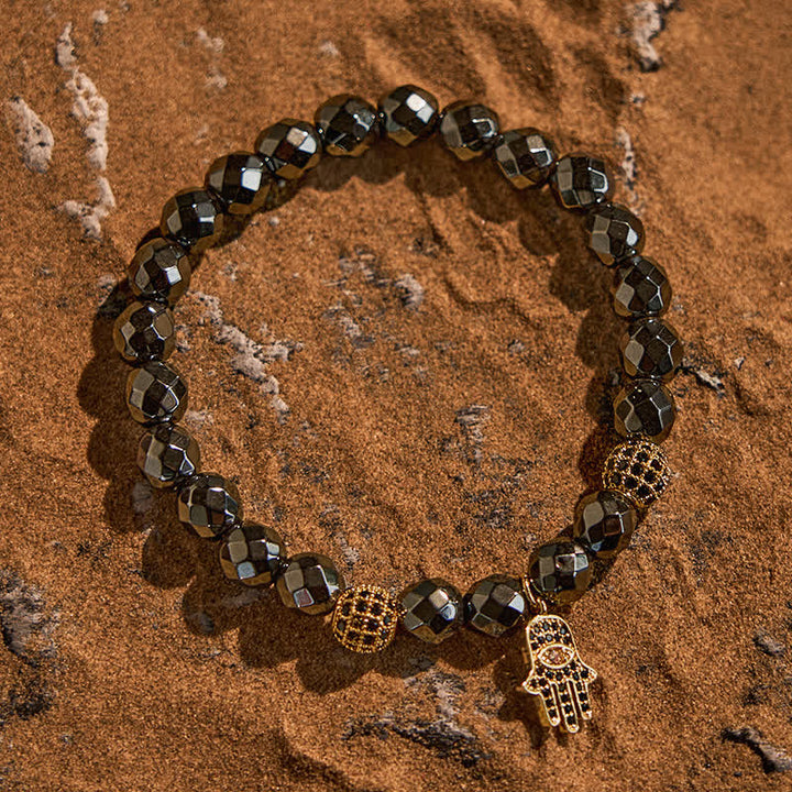 Olivenorma Hematite Beads Hamsa Pendant Bracelet