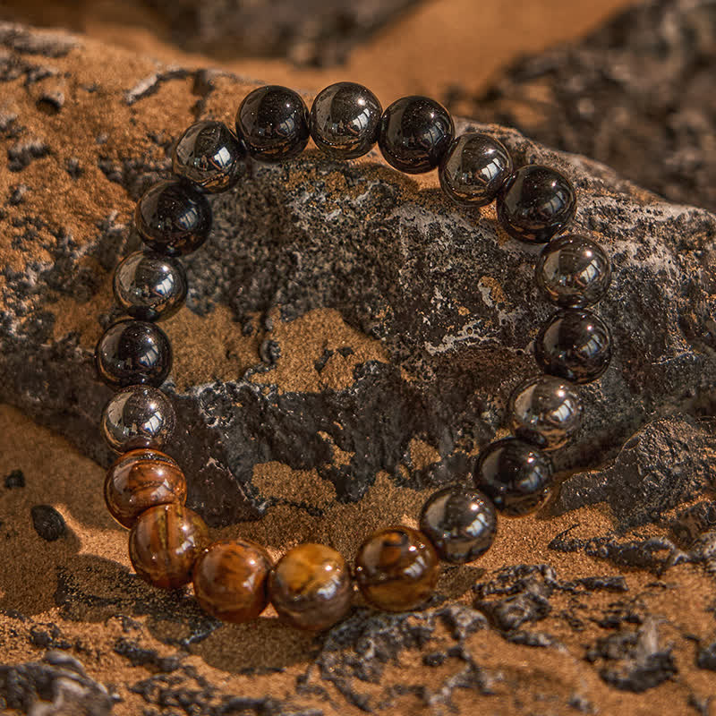 Olivenorma 10mm Black Onyx Hematite Tiger Eye Beaded Bracelet