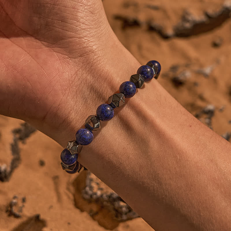 Olivenorma Natural Hematite Lapis Lazuli Beaded Bracelet