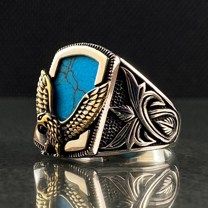 Olivenorma Vintage Eagle Shaped Natural Turquoise Rings