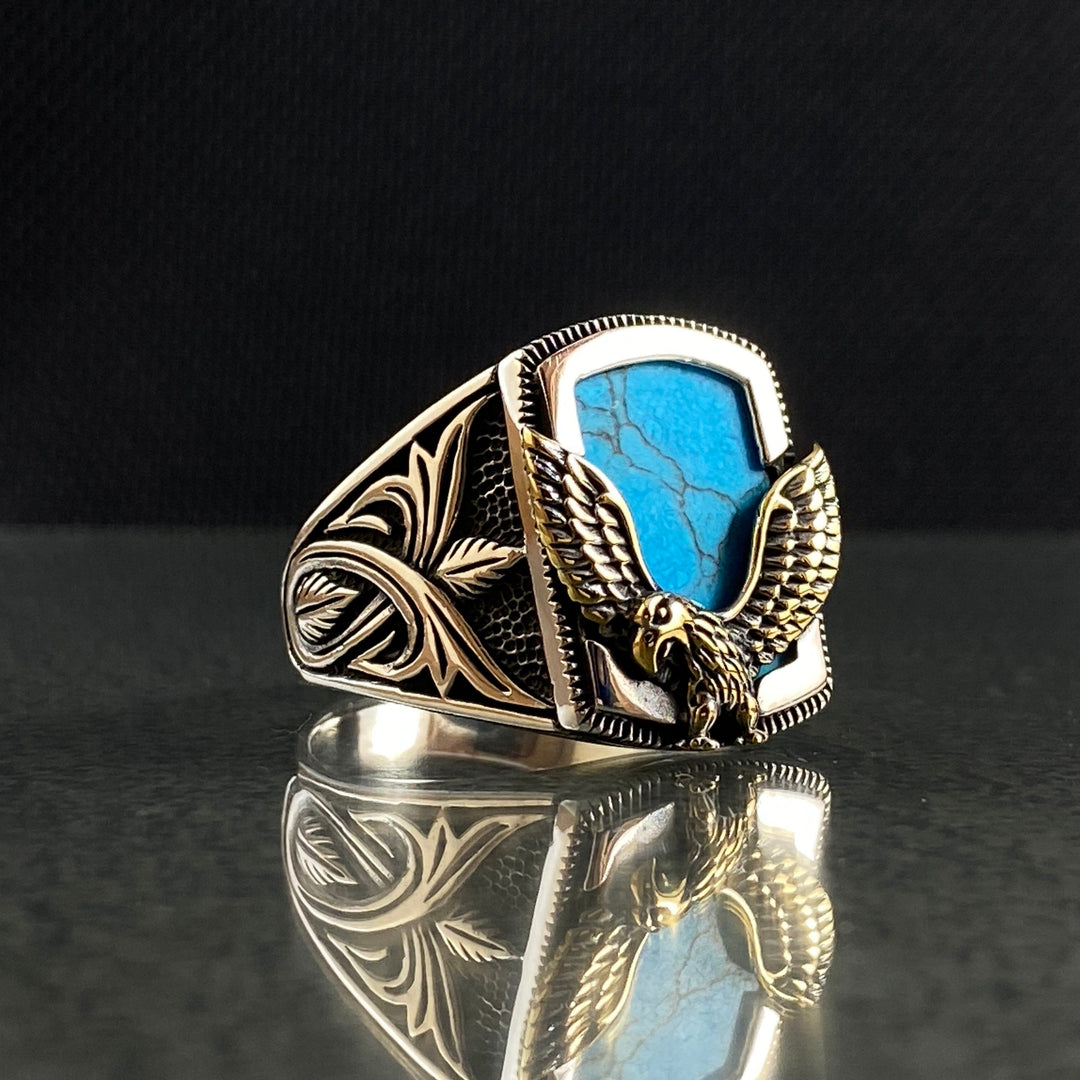 Olivenorma Vintage Eagle Shaped Natural Turquoise Rings