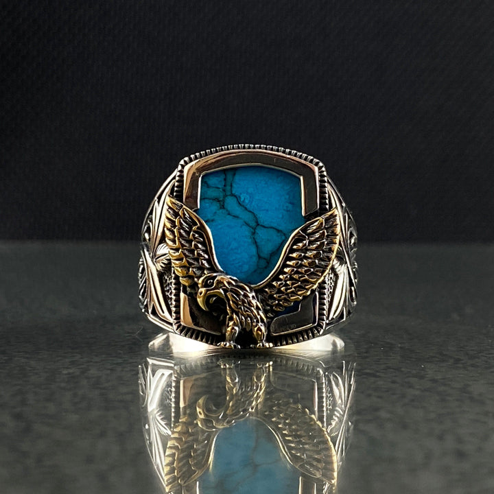 Olivenorma Vintage Eagle Shaped Natural Turquoise Rings