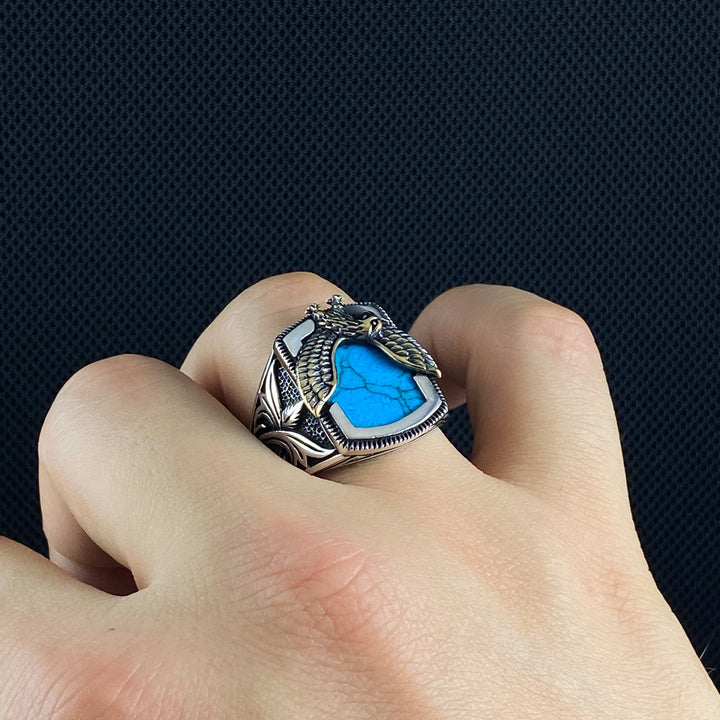 Olivenorma Vintage Eagle Shaped Natural Turquoise Rings