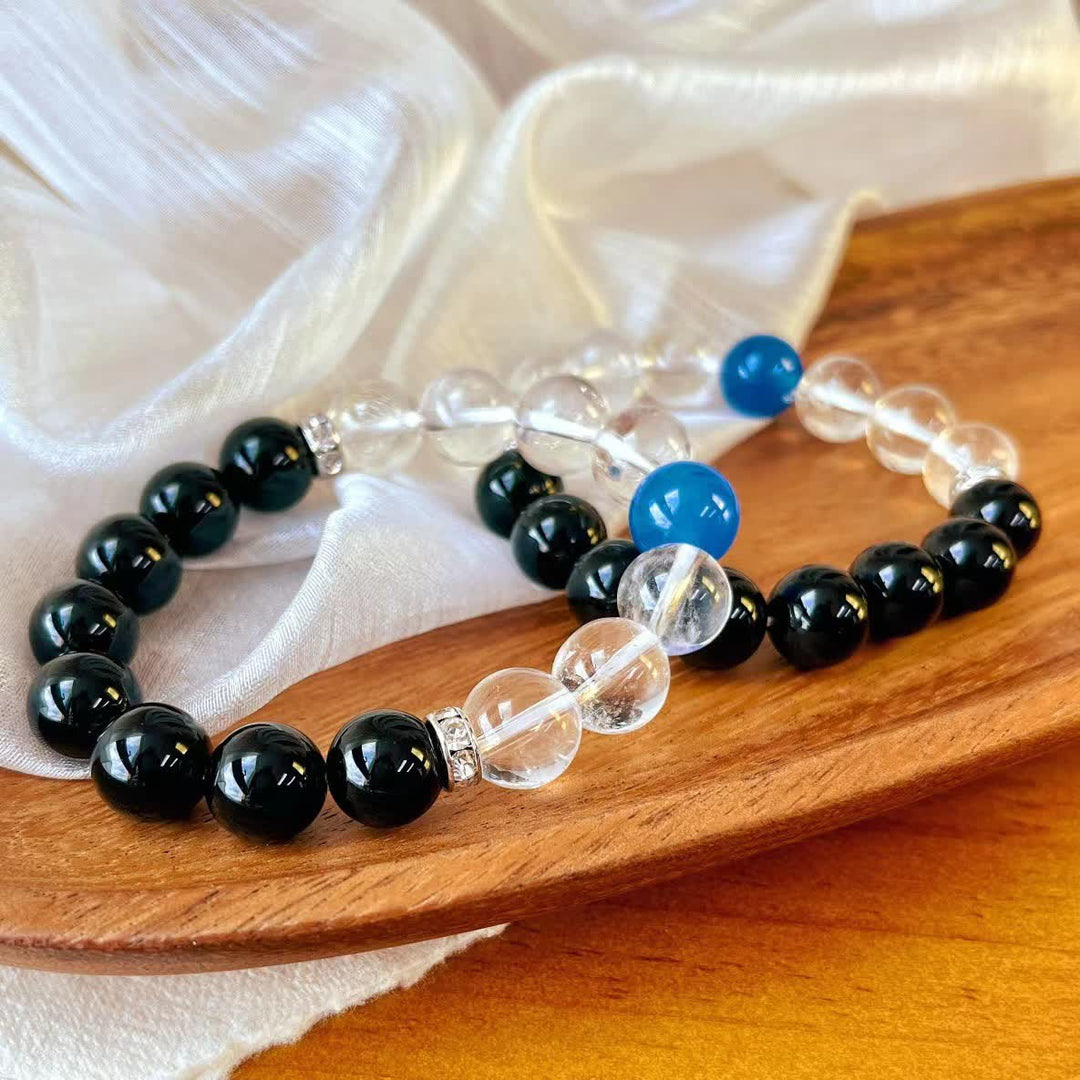 Olivenorma 12cm Obsidian Clear Crystal Sapphire Beaded Bracelet