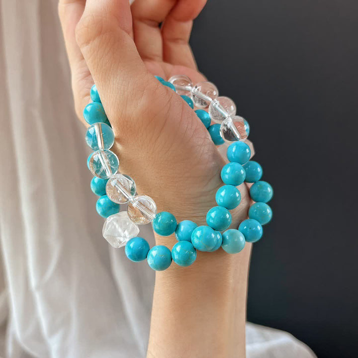 Olivenorma 12cm Clear Crystal Turquoise Beaded Bracelet