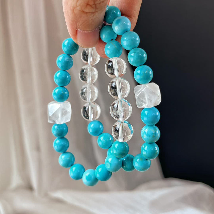 Olivenorma 12cm Clear Crystal Turquoise Beaded Bracelet