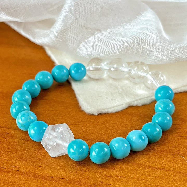 Olivenorma 12cm Clear Crystal Turquoise Beaded Bracelet