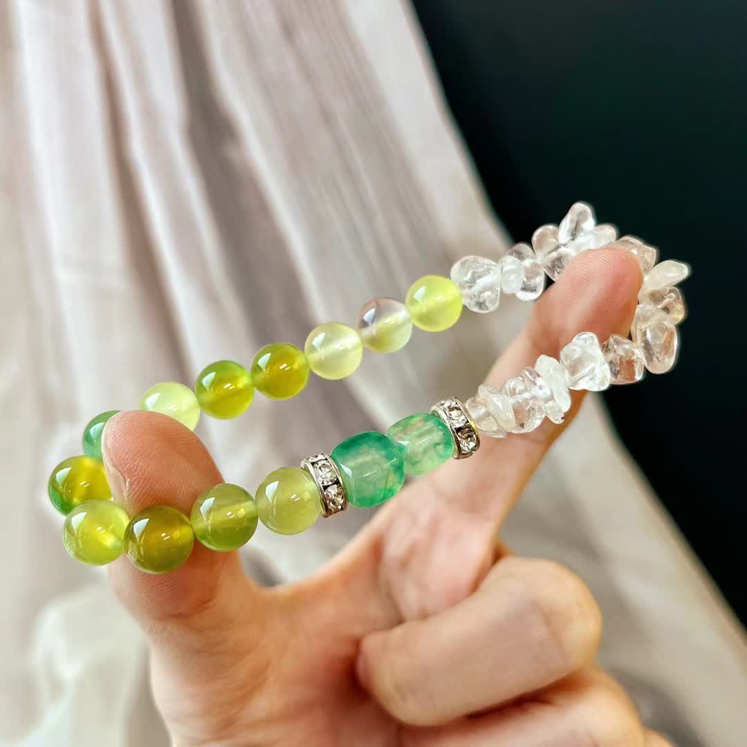 Olivenorma 12cm Natural Clear Crystal Peridot Bead Bracelet