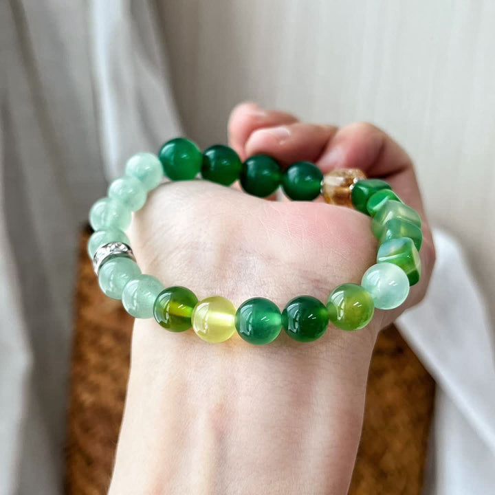 Olivenorma Natural Clear Crystal Green Aventurine Beaded Bracelet