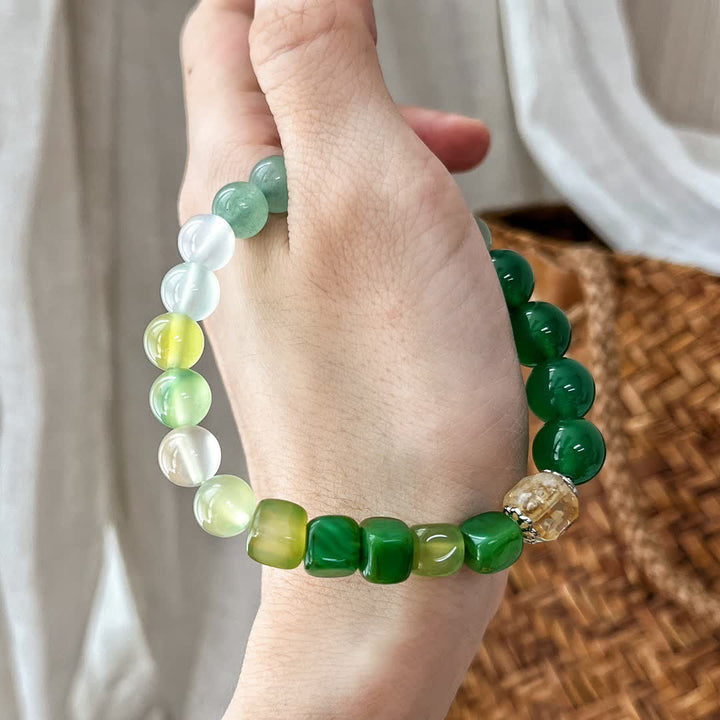 Olivenorma Natural Clear Crystal Green Aventurine Beaded Bracelet