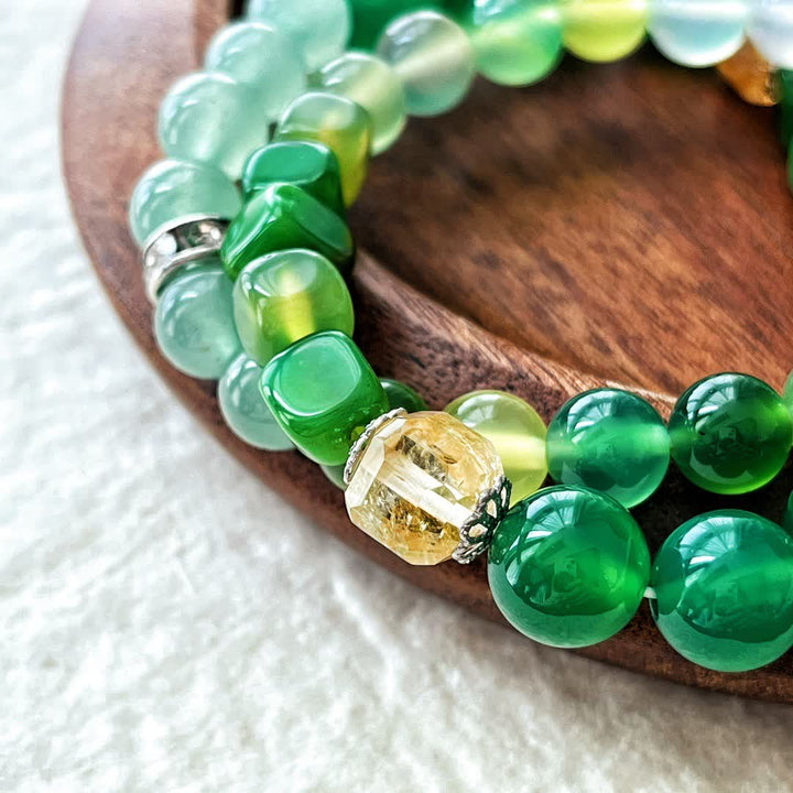 Olivenorma Natural Clear Crystal Green Aventurine Beaded Bracelet