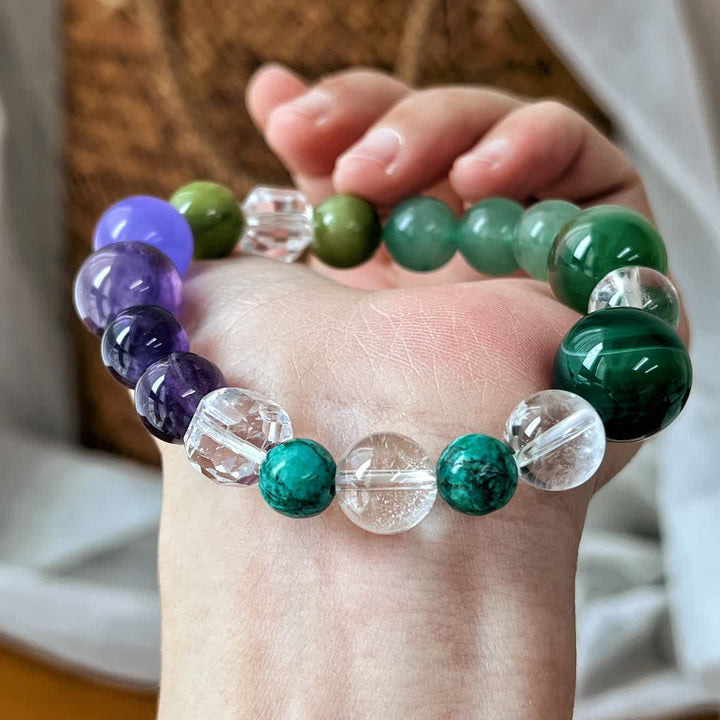 Olivenorma Natural Amethyst Green Aventurine Bead Bracelet