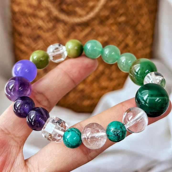 Olivenorma Natural Amethyst Green Aventurine Bead Bracelet