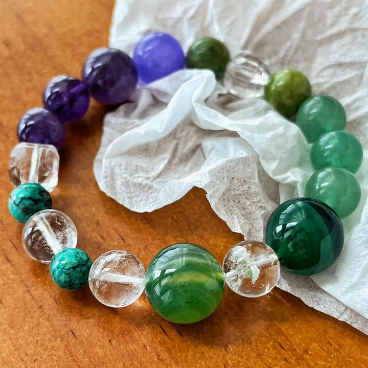 Olivenorma Natural Amethyst Green Aventurine Bead Bracelet