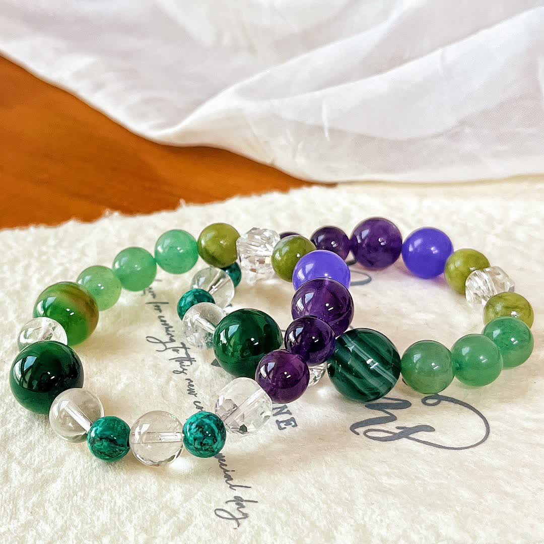 Olivenorma Natural Amethyst Green Aventurine Bead Bracelet