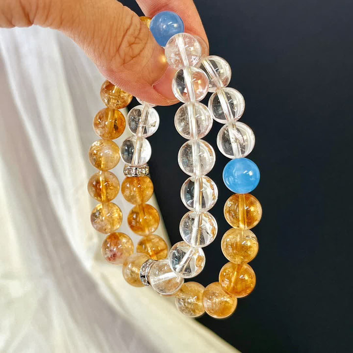 Olivenorma 10cm Citrine Clear Crystal Aquamarine Beaded Bracelet