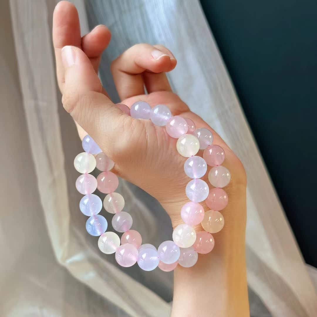 Olivenorma Natural Rose Quartz Blue Chalcedony Beaded Bracelet