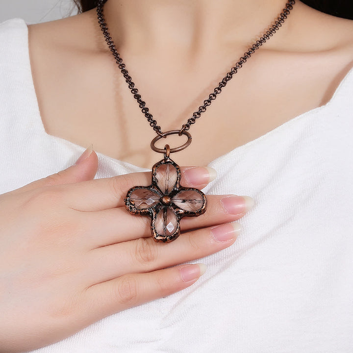 Olivenorma Natural Clear Crystal Clover Pendant Design Necklace - image 1