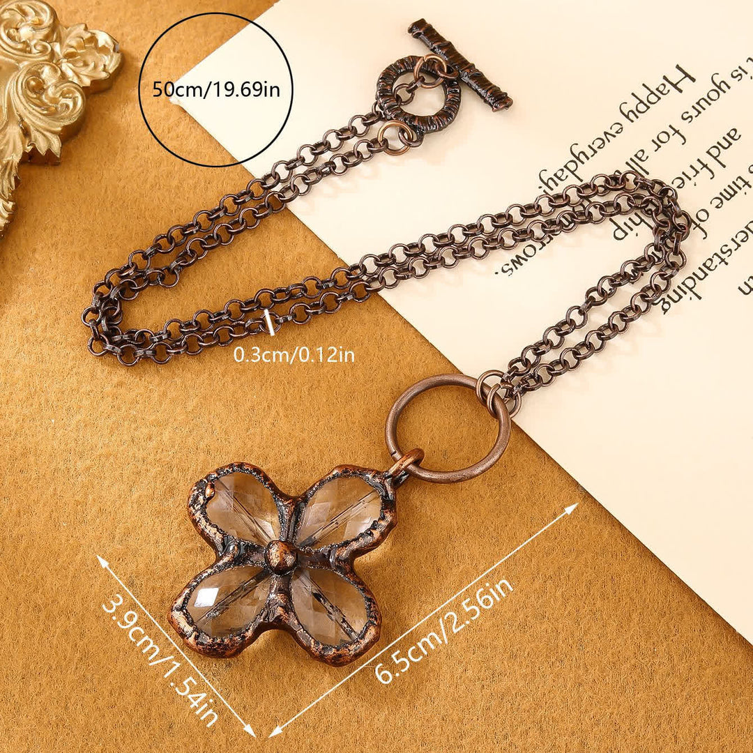 Olivenorma Natural Clear Crystal Clover Pendant Design Necklace