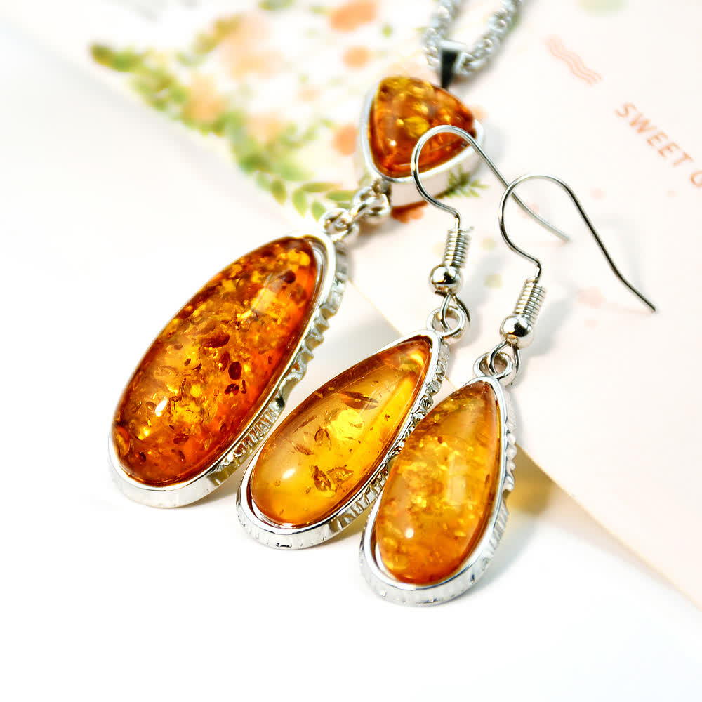 Olivenorma Amber Earrings Necklace Jewelry Set