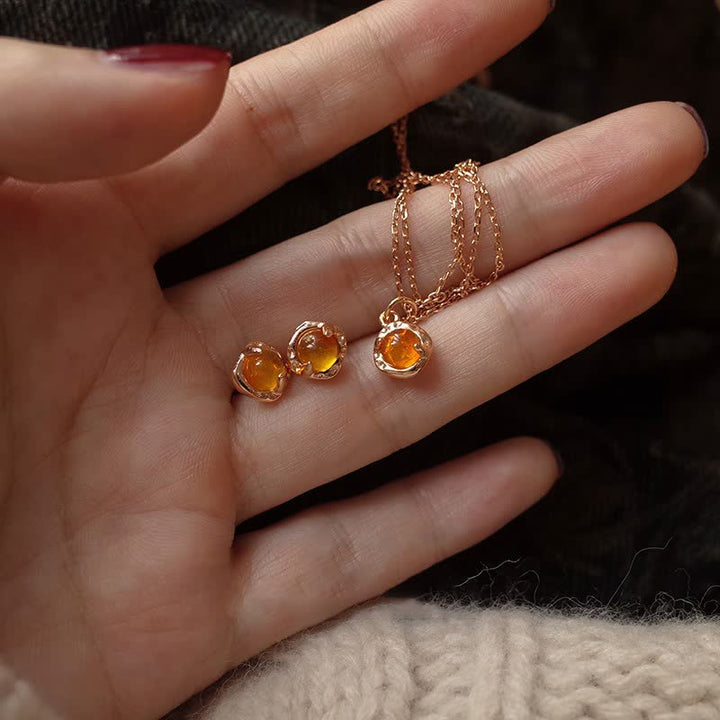 Olivenorma Exquisite Simple Amber Earrings Necklace Jewelry Set