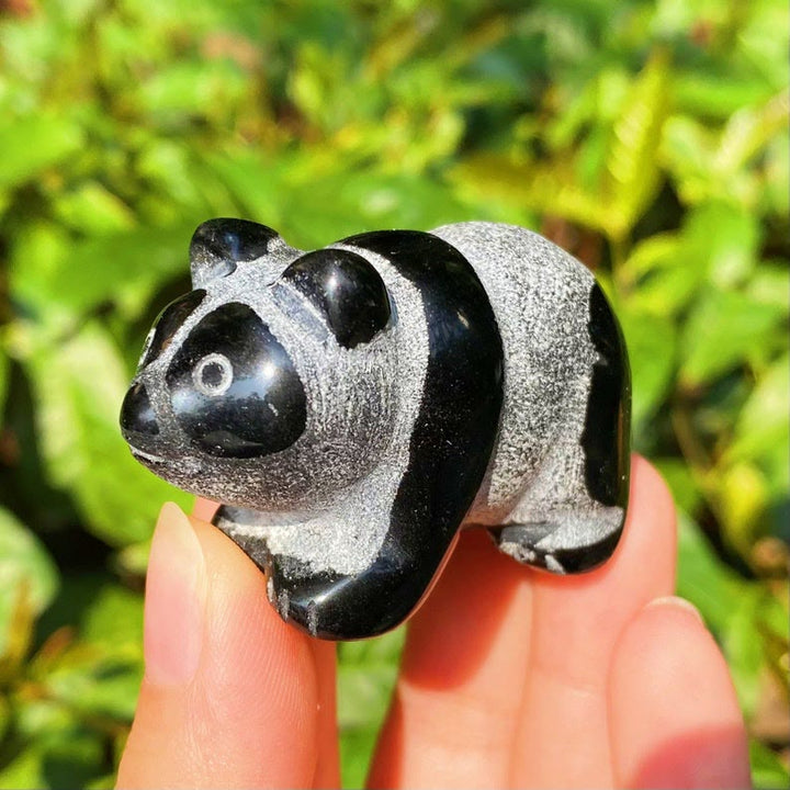 Olivenorma Natural Obsidian Carved Panda Gemstone Decoration