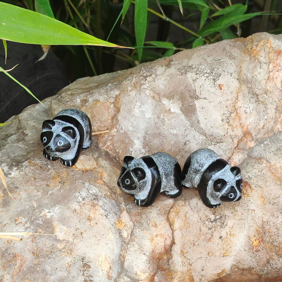 Olivenorma Natural Obsidian Carved Panda Gemstone Decoration