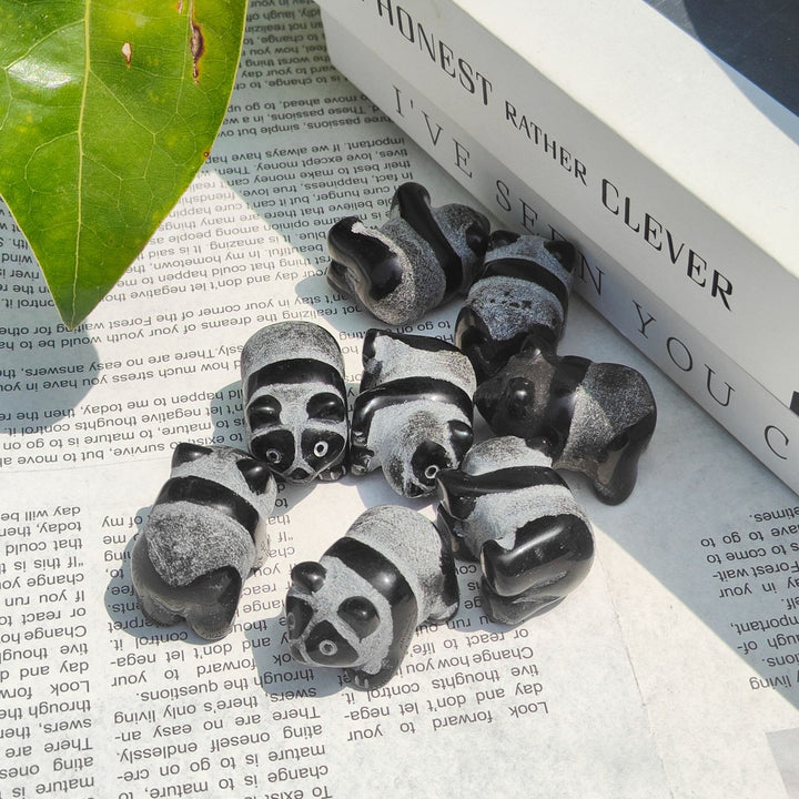 Olivenorma Natural Obsidian Carved Panda Gemstone Decoration