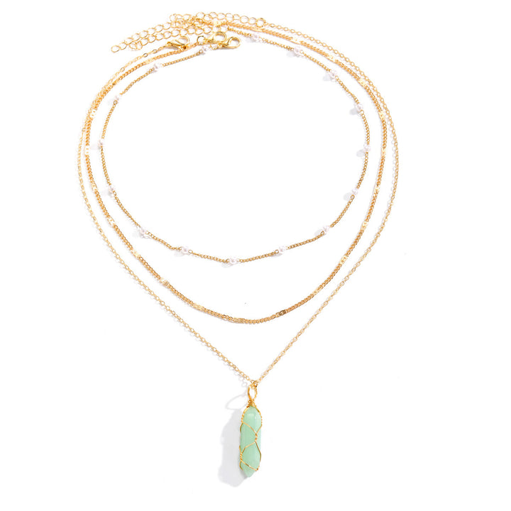 Olivenorma Natural Gemstone Prism Charm Stacked Necklace