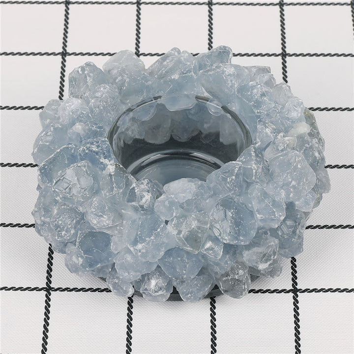 Olivenorma Natural Aquamarine Healing Ornament Candle Holder