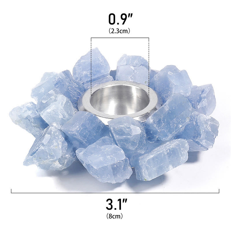 Olivenorma Natural Blue Calcite Healing Ornament Candle Holder