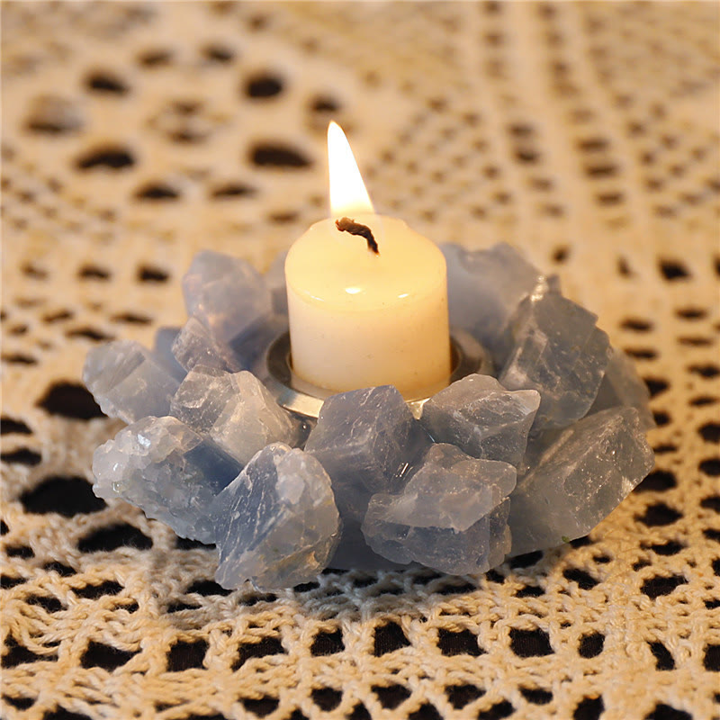 Olivenorma Natural Blue Calcite Healing Ornament Candle Holder