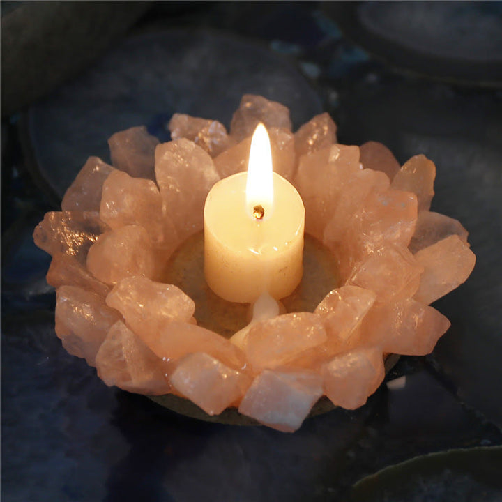 Olivenorma Natural Rose Quartz Healing Ornament Candle Holder