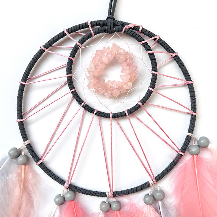 Olivenorma Rose Quartz Beaded Pink Feather Dream Catcher