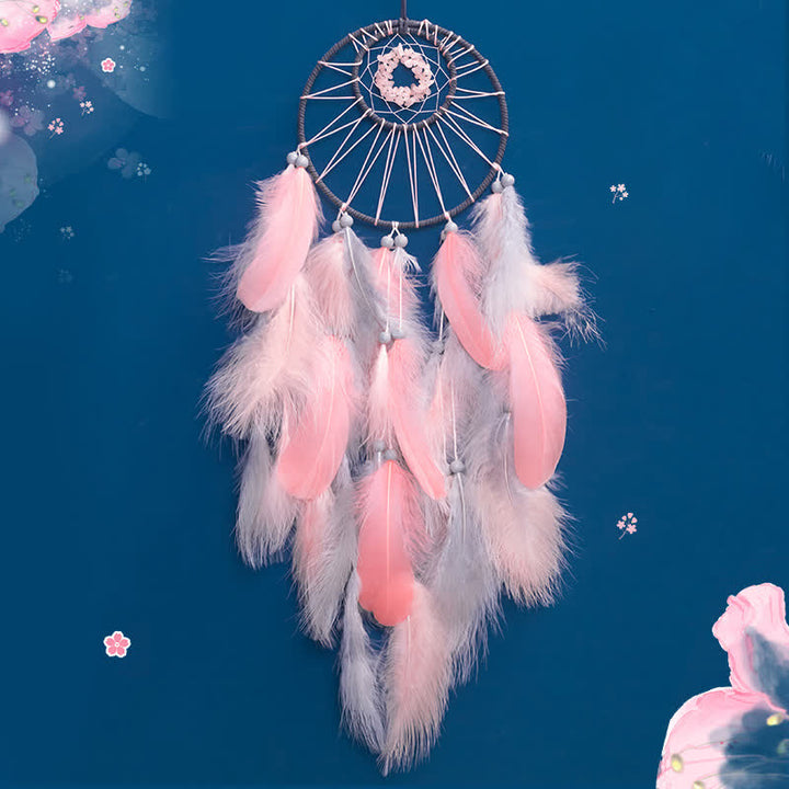 Olivenorma Rose Quartz Beaded Pink Feather Dream Catcher