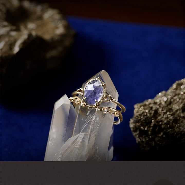 Olivenorma 2pcs Natural Moonstone Ring Set