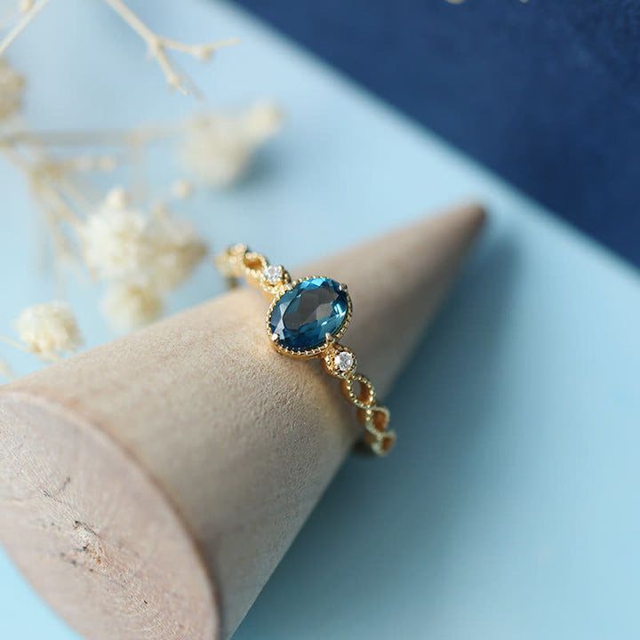 Olivenorma Vintage Oval Blue Topaz Ring