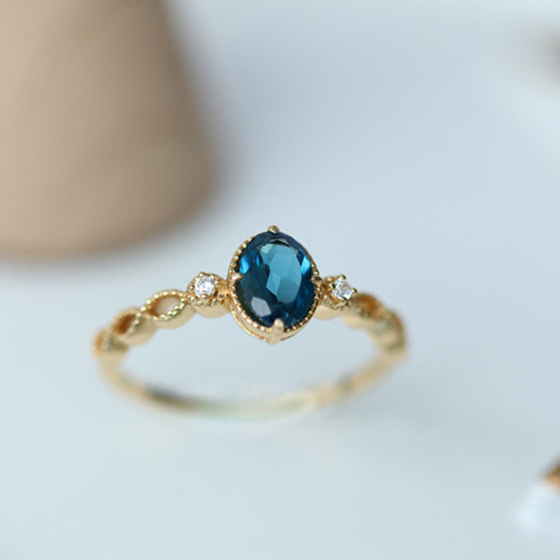 Olivenorma Vintage Oval Blue Topaz Ring