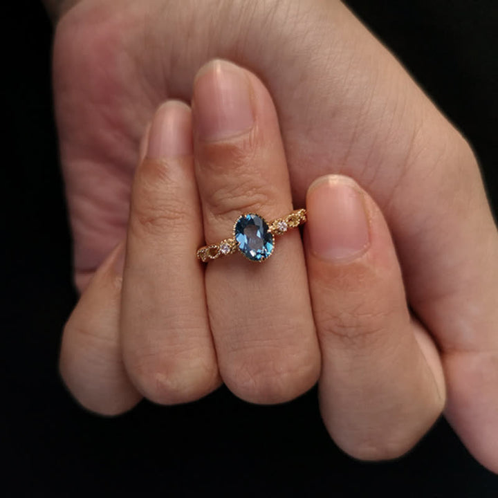 Olivenorma Vintage Oval Blue Topaz Ring