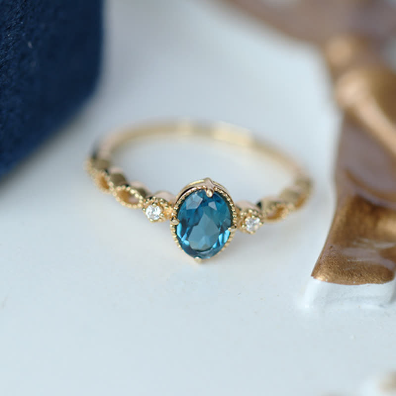 Olivenorma Vintage Oval Blue Topaz Ring