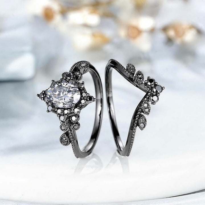 FREE Today: 2 Pcs Black Oval Gray Moissanite Engagement Ring Set - image 10