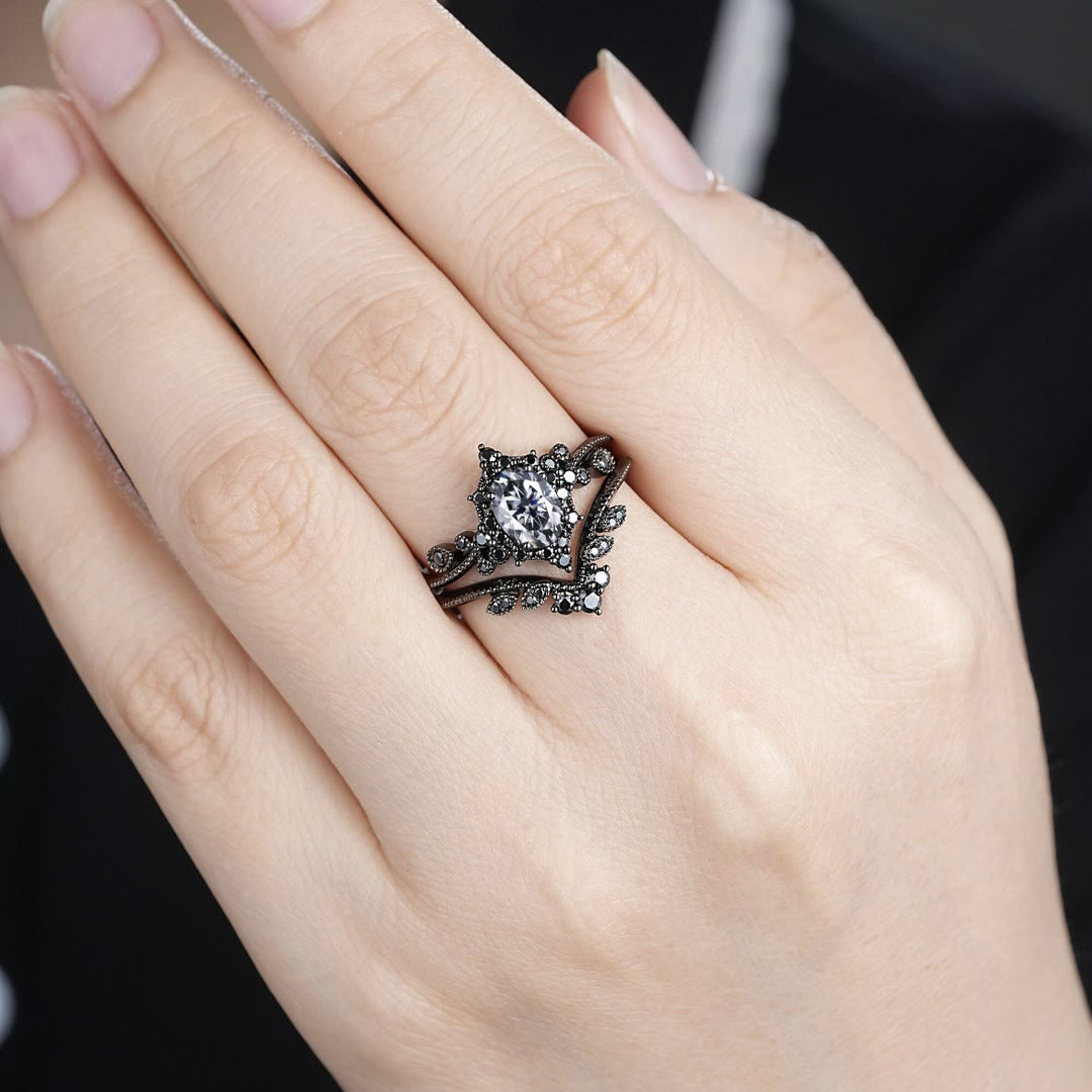 FREE Today: 2 Pcs Black Oval Gray Moissanite Engagement Ring Set - image 5