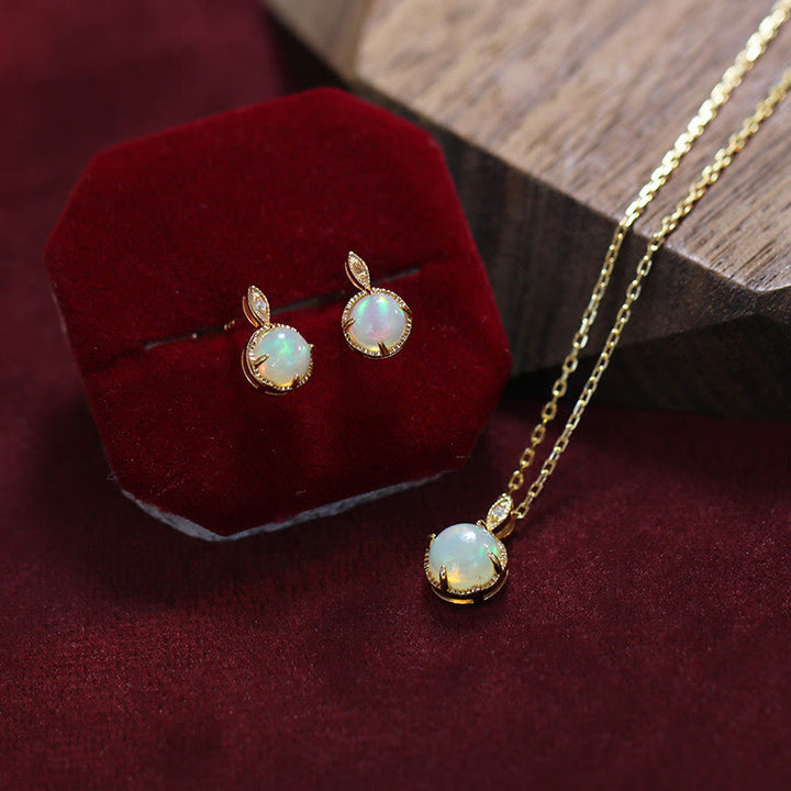 Olivenorma Vintage Opal S925 Necklace Earrings Jewelry Set