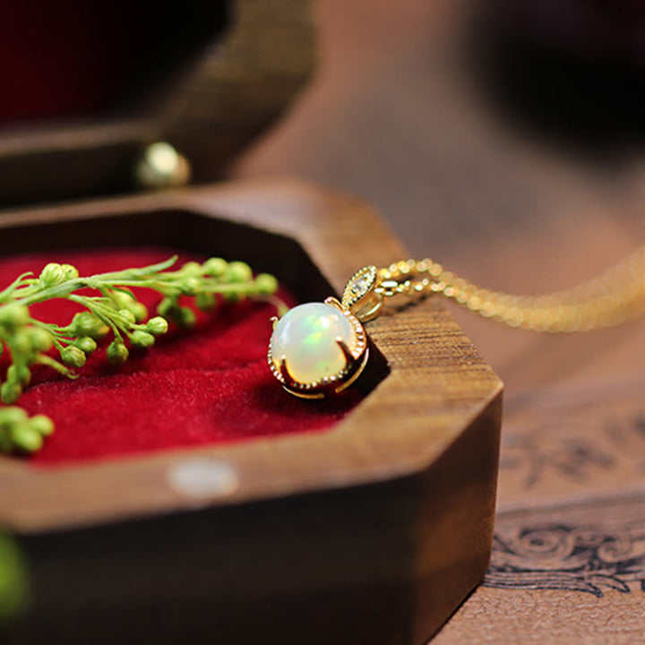 Olivenorma Vintage Opal S925 Necklace Earrings Jewelry Set
